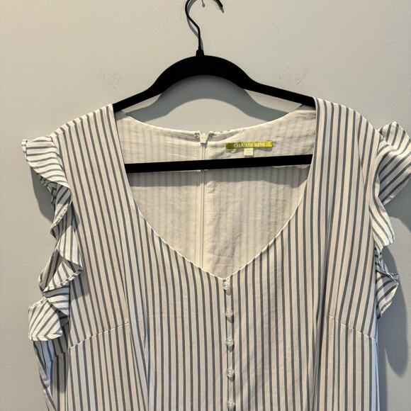 Gianni Bini Romantic Lara Stripe Flutter Sleeve Maxi Dress | Size 12 - Picture 4 of 14